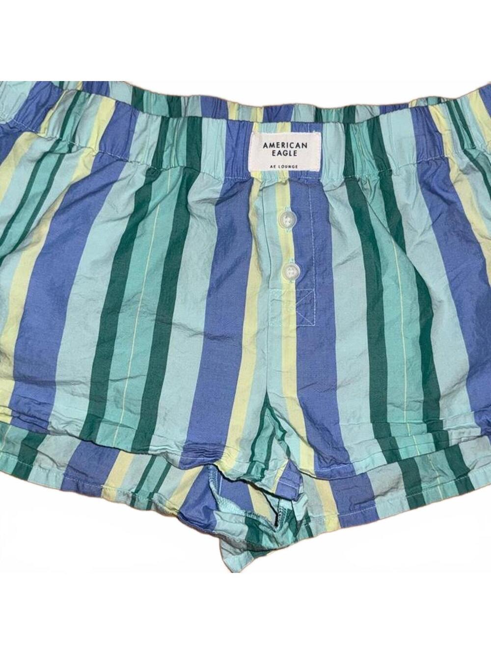 American Eagle Women's micro boxer short Sz M blue, green, and yellow preppy